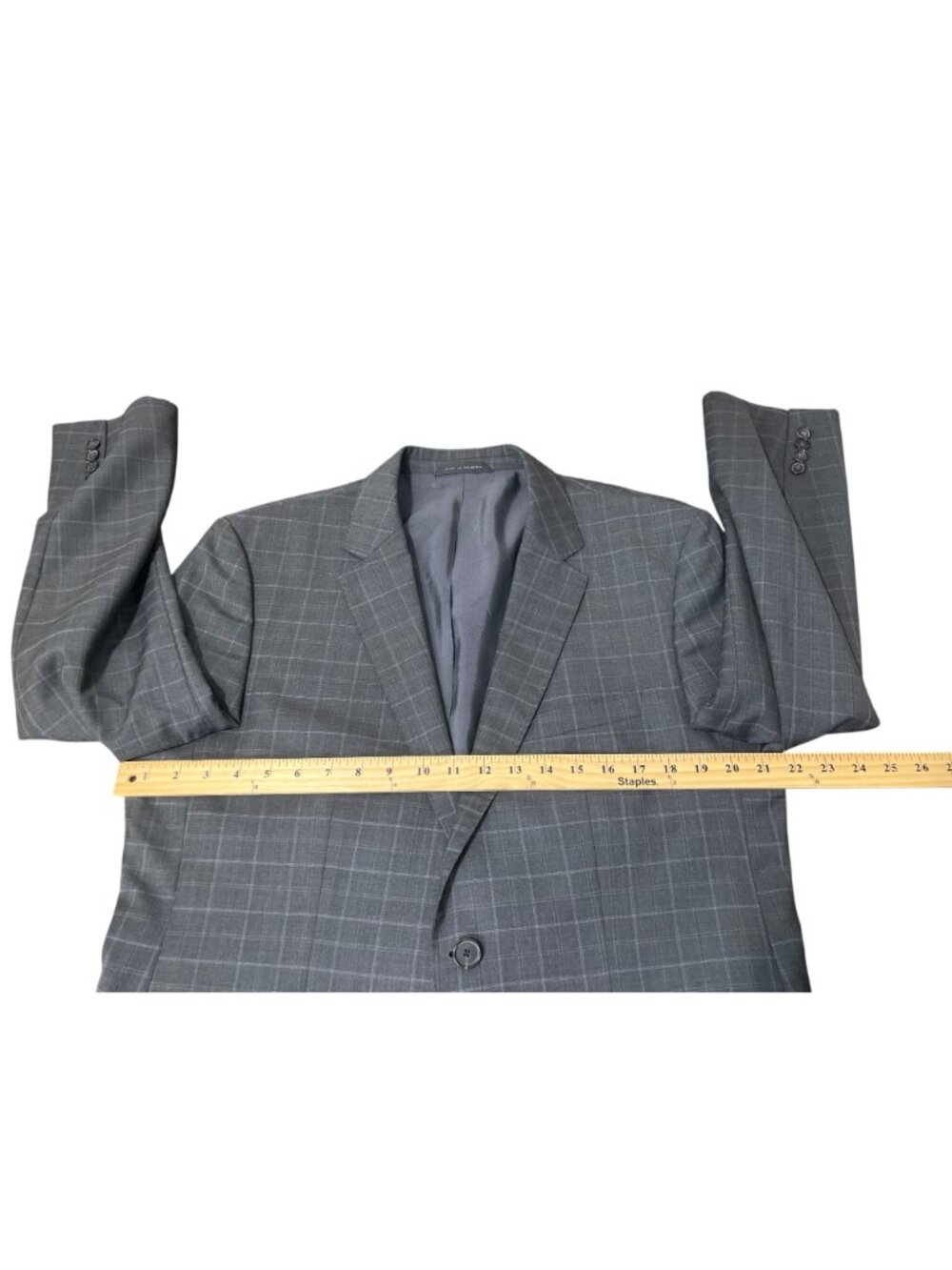 Hugo Boss Mens Gray Checkered Blazer Jacket 42R Made In Bulgaria - Picture 6 of 7